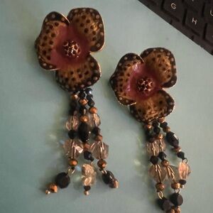 Floral Dangle Earrings with Beaded Accents